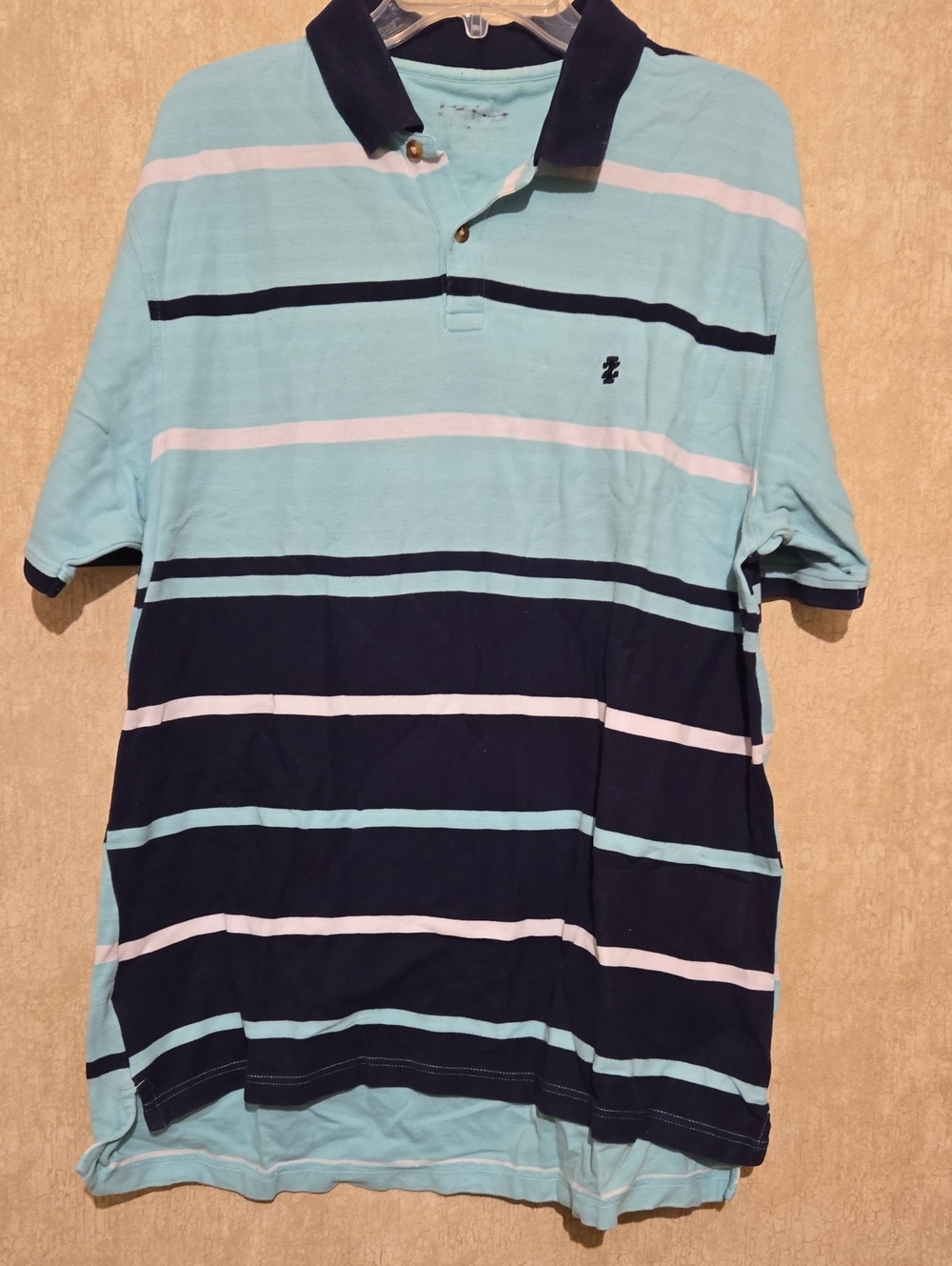 Izod Mint Green, Navy & White Striped Polo